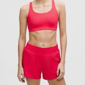 Lululemon red glow set energy longline bra and hotty hot shorts